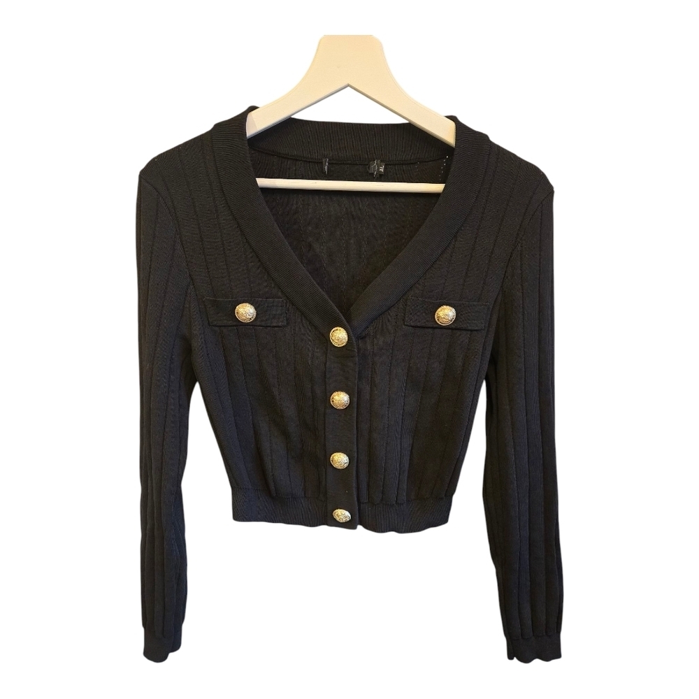 Vintage Button Embellished Ribbed Cardigan - Picture 3 of 9